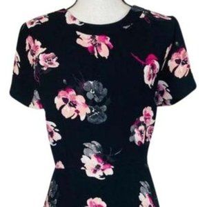 Talbots Black Dress with Pink Flowers Fit and Flare - Size 12